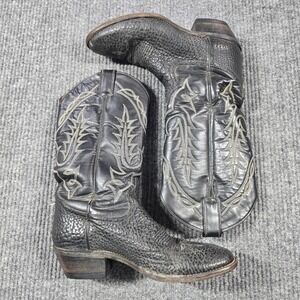 Tony Lama Vaquero Black Bull Hide Cowboy Boots Mens Size 7D #VM2953 Western